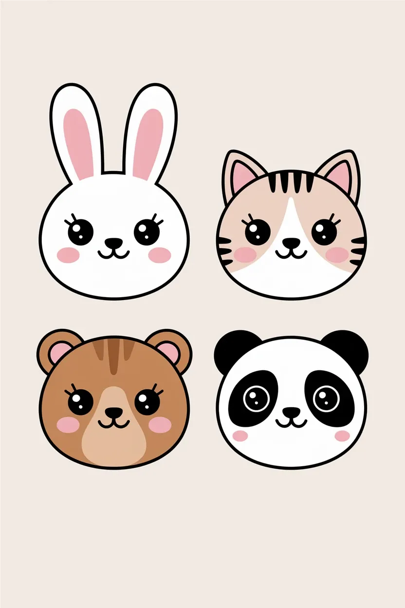 kawaii animal face iphone wallpaper with funny moods pastel expressions cat bunny bear chick_1
