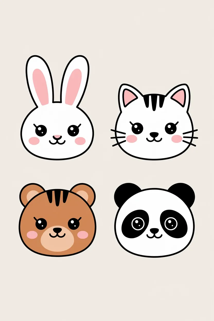 pastel kawaii animal face wallpapers for iPhone with cute critters like bears frogs and bunnies_1
