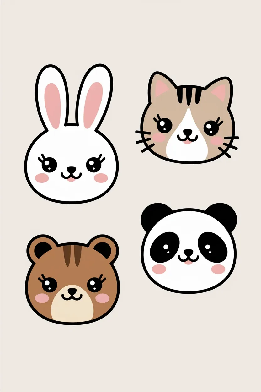 cozy kawaii animal face iphone wallpapers with sleepy critters in soft pastel colors for digital download_1