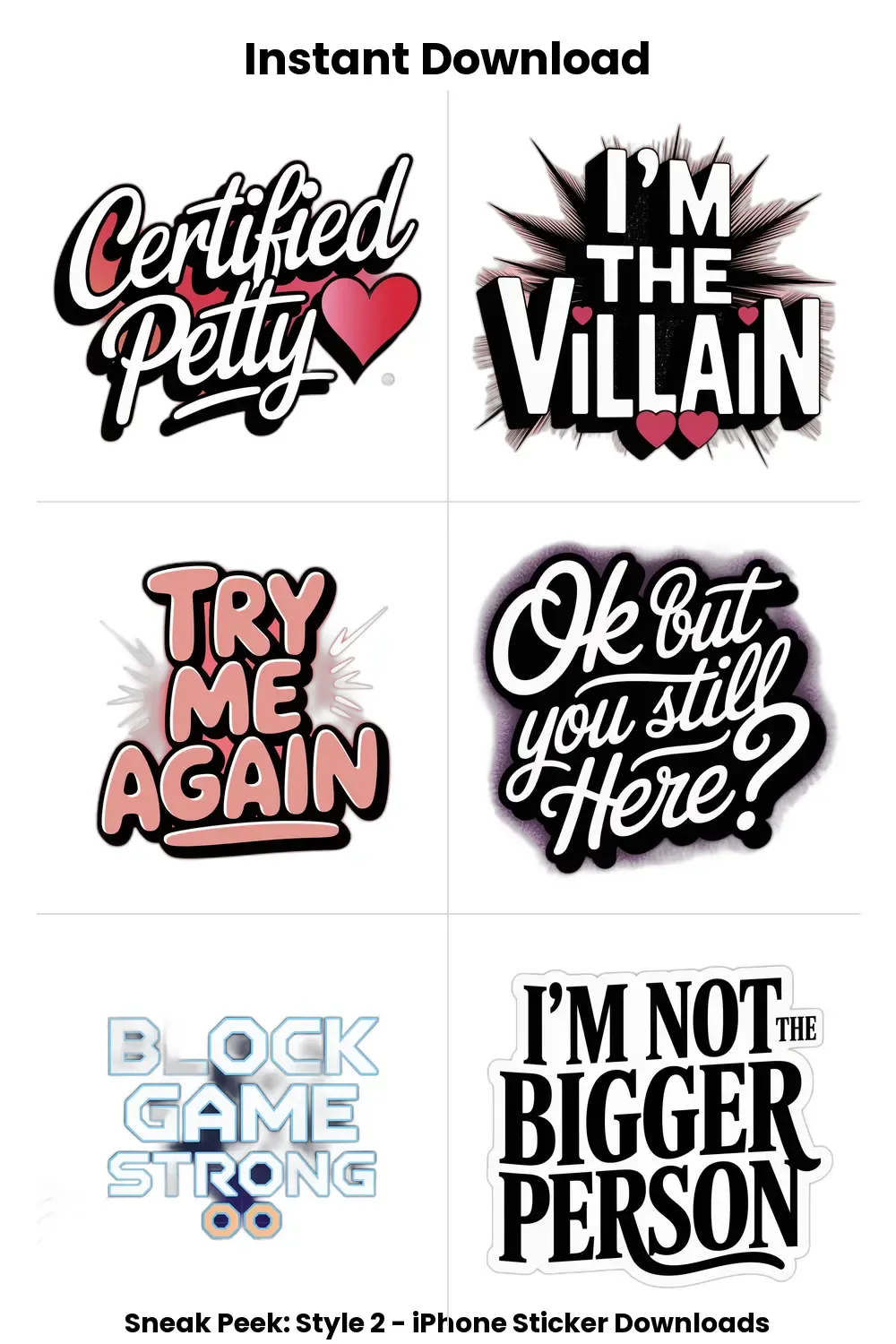 Certified Petty iPhone Stickers, astel comeback stickers, petty iphone bundle, sarcastic digital pack, aesthetic block phrases_1