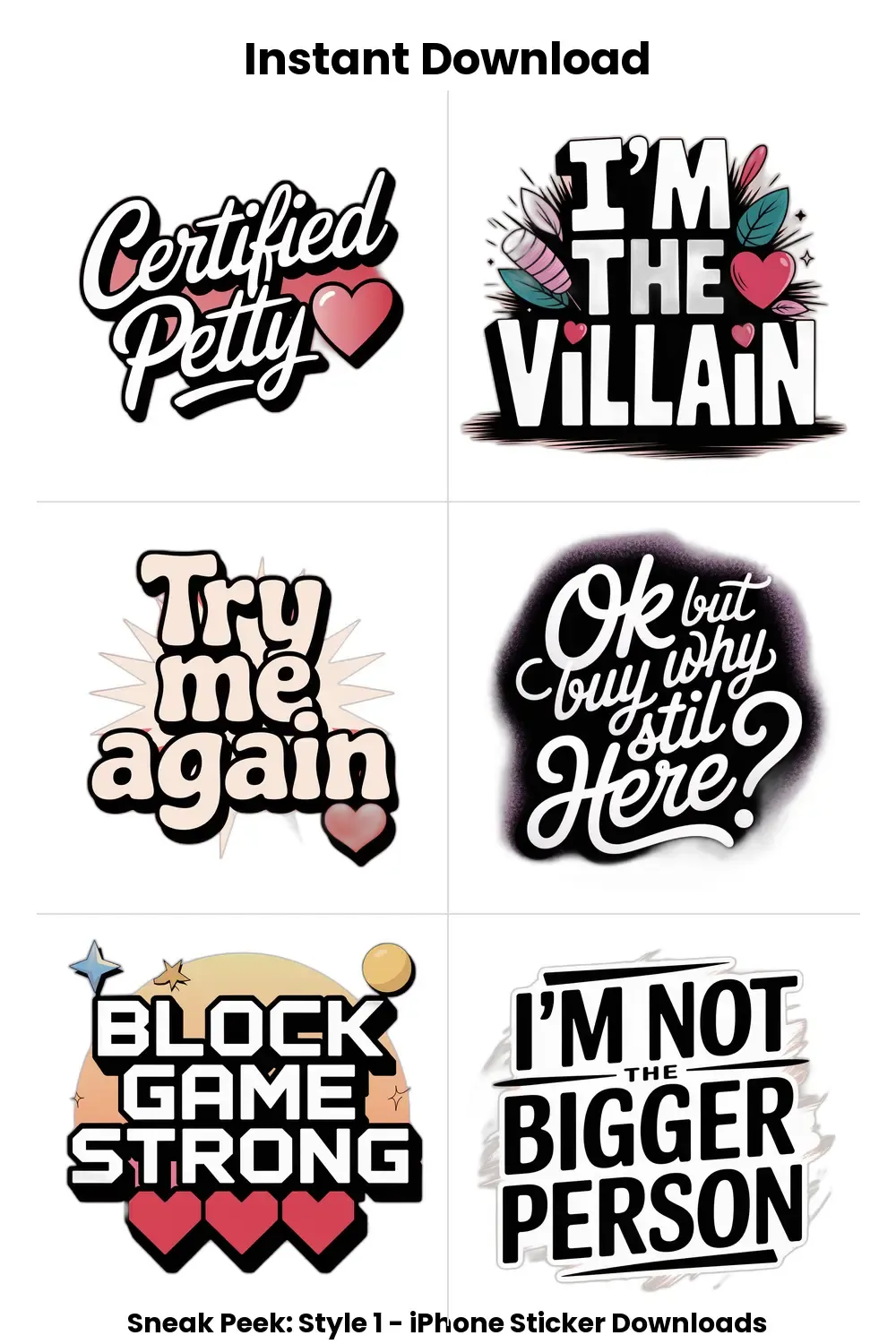 Certified Petty iPhone Stickers, astel comeback stickers, petty iphone bundle, sarcastic digital pack, aesthetic block phrases_1