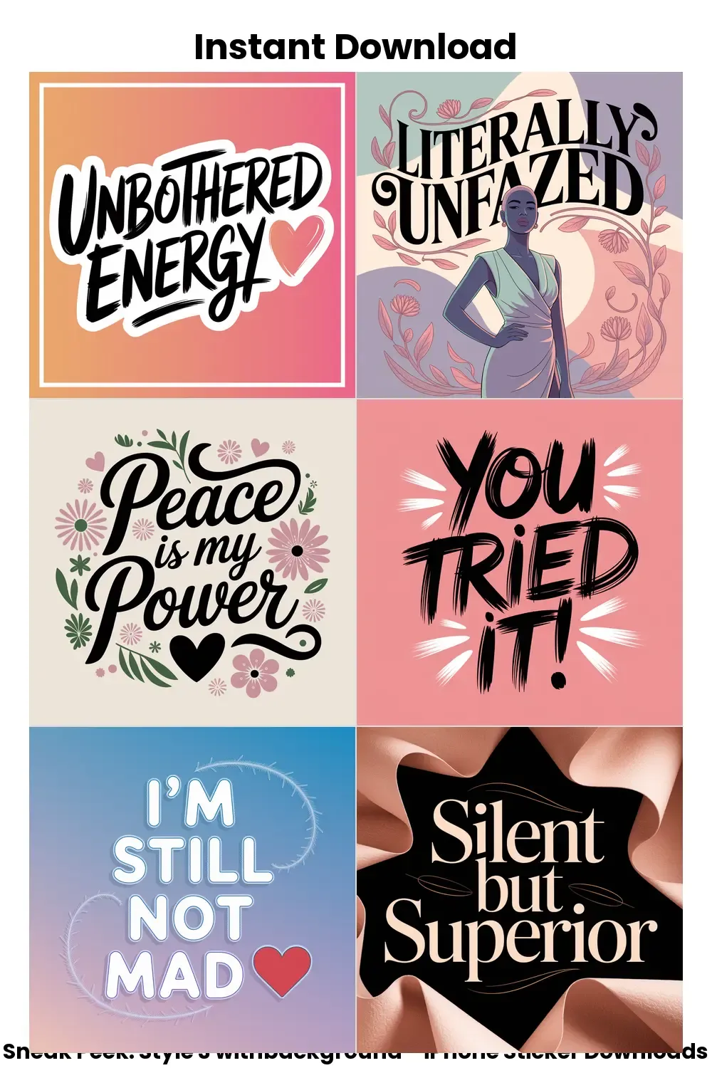Digital Stickers with Chill Sass, calm aesthetic stickers, savage reply pack, unbothered text bundle, chill iphone quotes_1