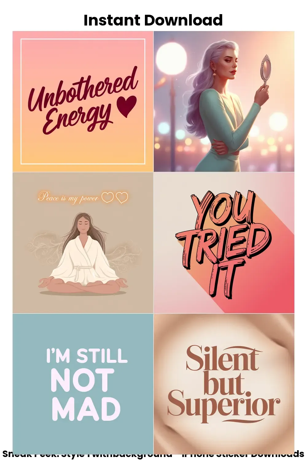 Digital Stickers with Chill Sass, calm aesthetic stickers, savage reply pack, unbothered text bundle, chill iphone quotes_1