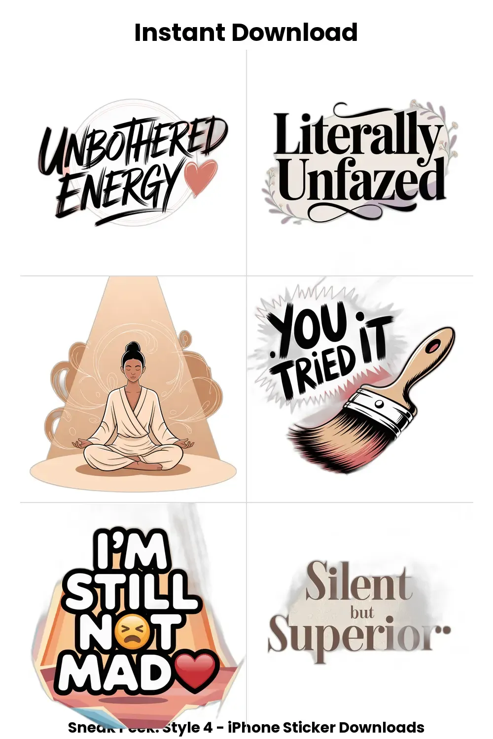 Digital Stickers with Chill Sass, calm aesthetic stickers, savage reply pack, unbothered text bundle, chill iphone quotes_1