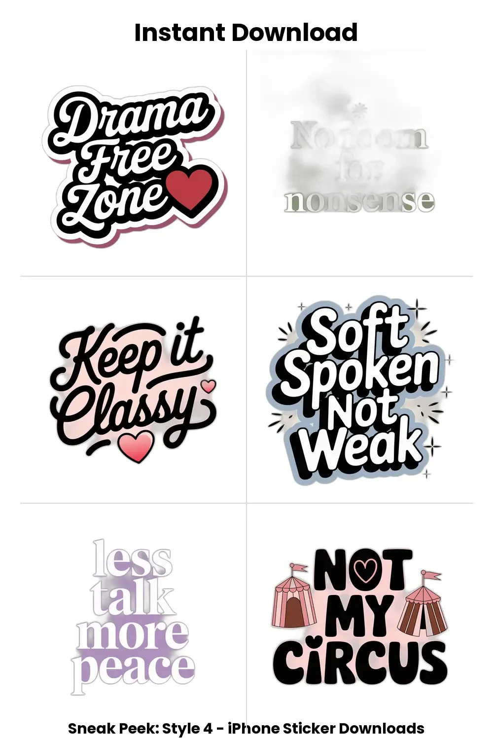 Drama Free Zone iphonestickers, calm text stickers, aesthetic mood bundle, no drama sticker pack, digital soft sass set_1