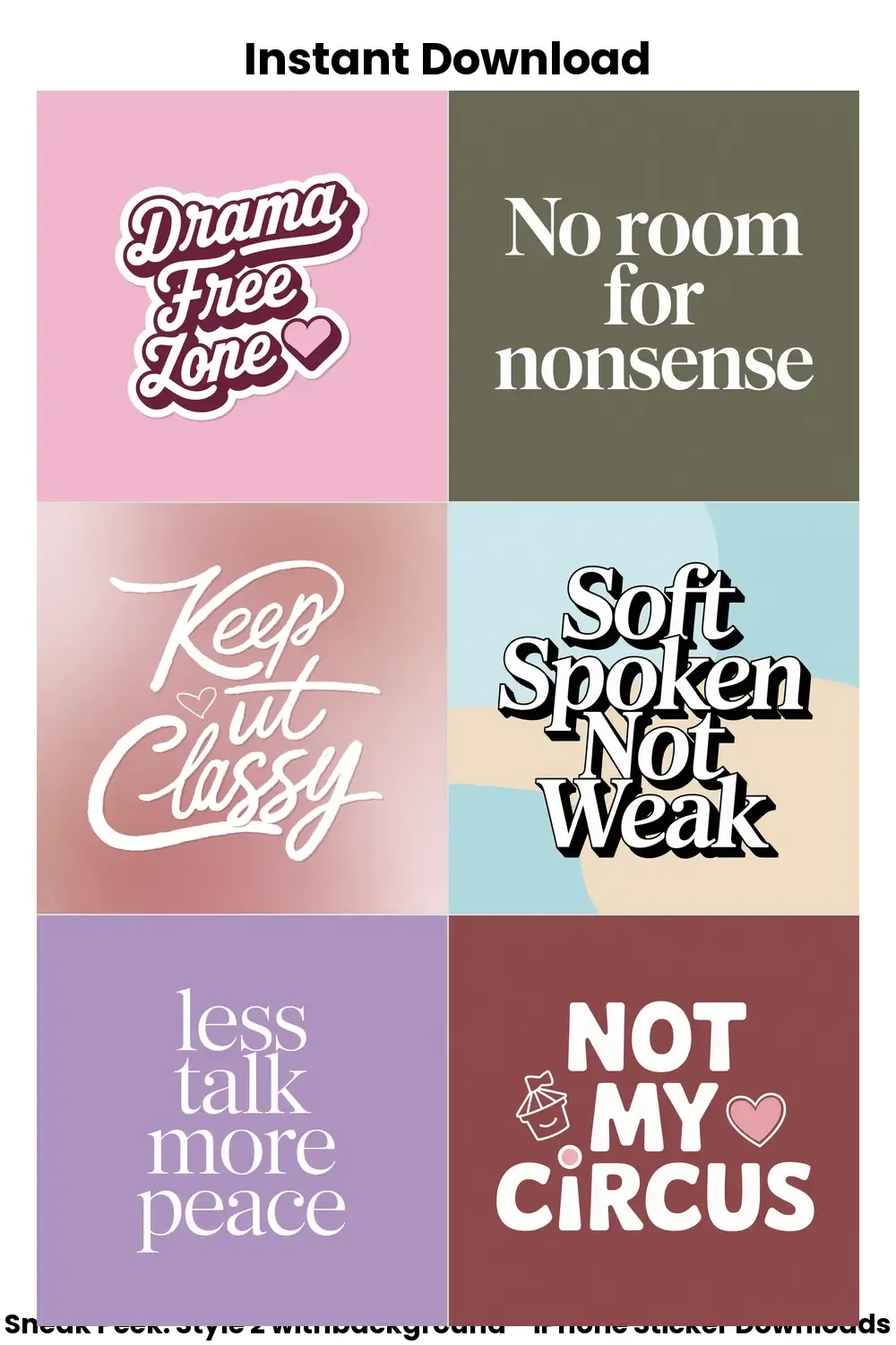 Drama Free Zone iphonestickers, calm text stickers, aesthetic mood bundle, no drama sticker pack, digital soft sass set_1