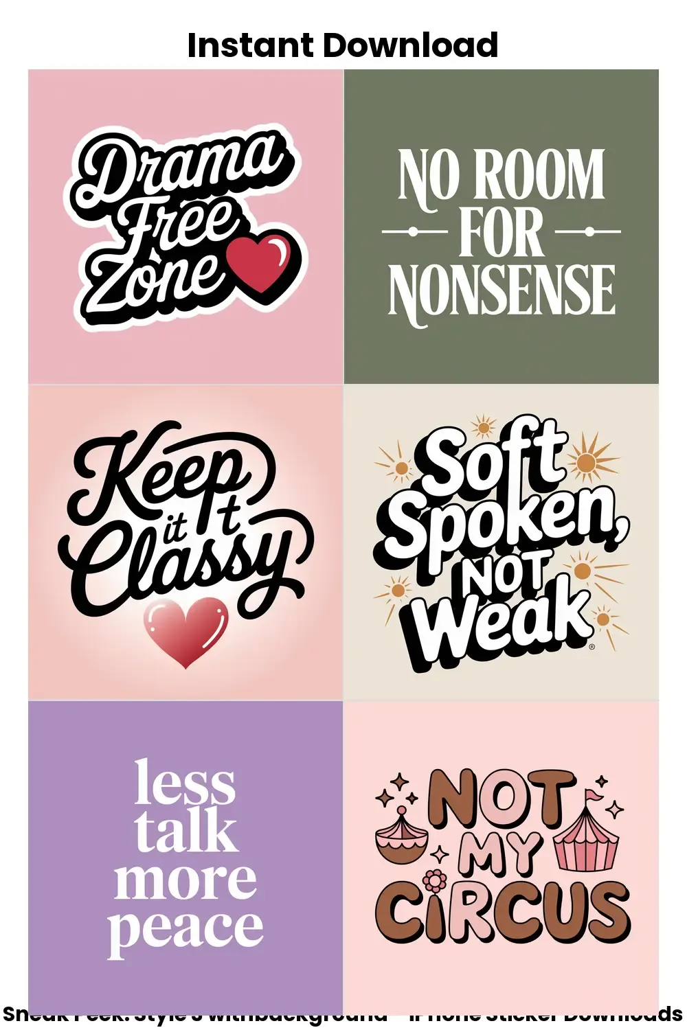 Drama Free Zone iphonestickers, calm text stickers, aesthetic mood bundle, no drama sticker pack, digital soft sass set_1