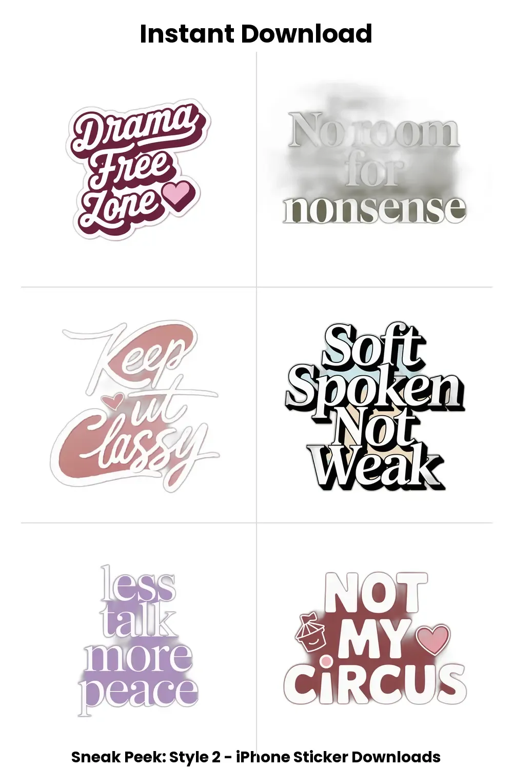 Drama Free Zone iphonestickers, calm text stickers, aesthetic mood bundle, no drama sticker pack, digital soft sass set_1