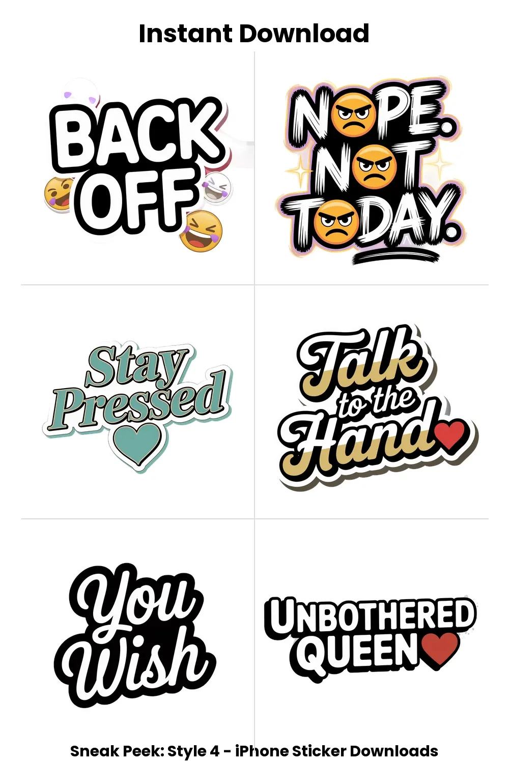 Sassy Digital Stickers for Girls, 20 Sassy iPhone Stickers for Digital Download_1