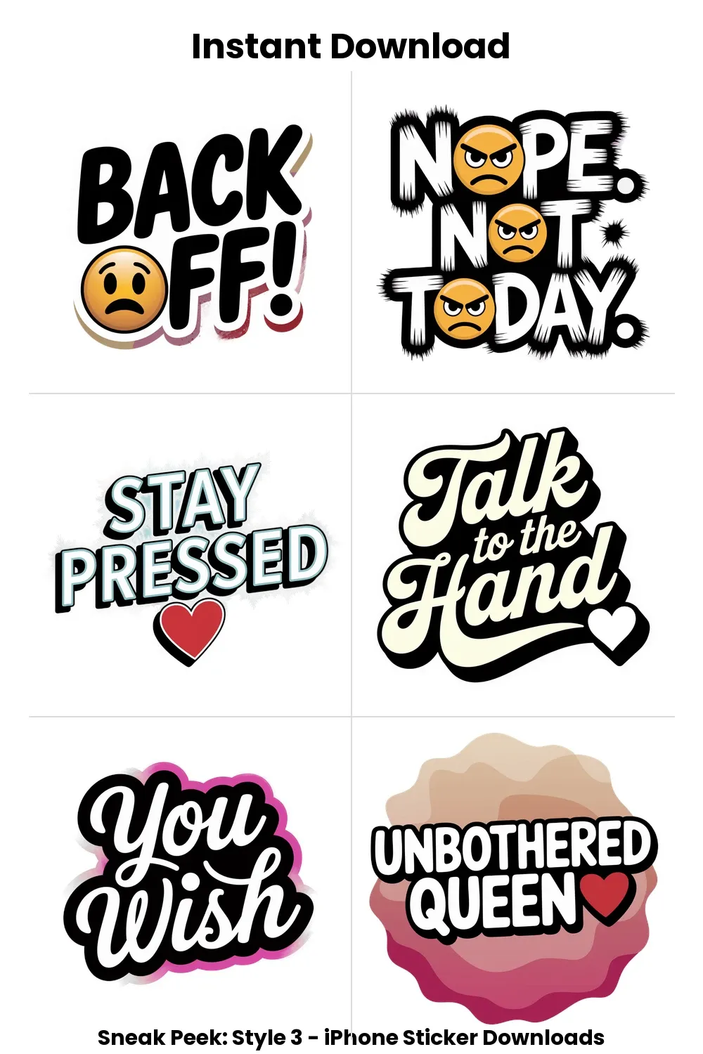 Sassy Digital Stickers for Girls, 20 Sassy iPhone Stickers for Digital Download_1