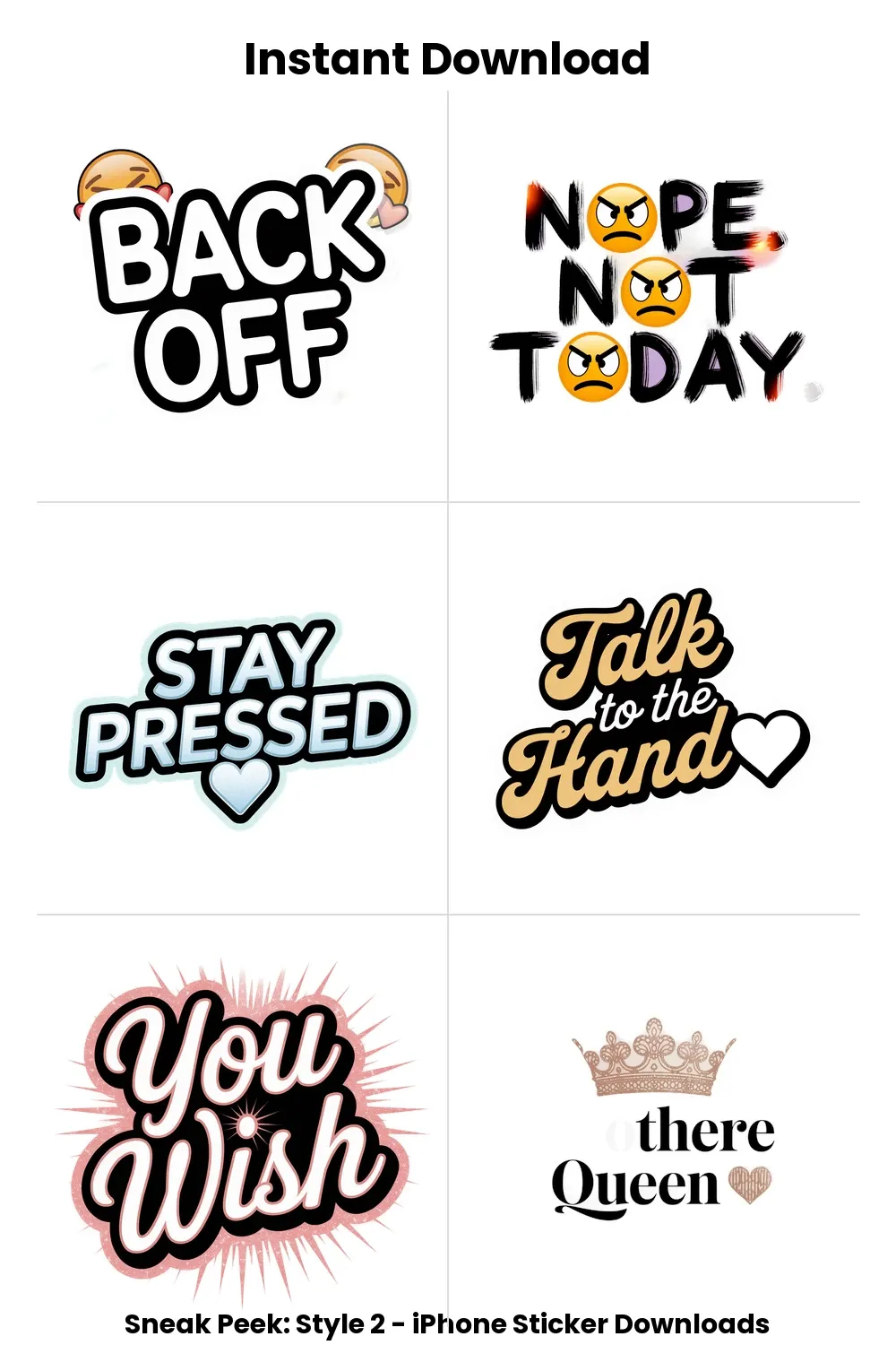 Sassy Digital Stickers for Girls, 20 Sassy iPhone Stickers for Digital Download_1