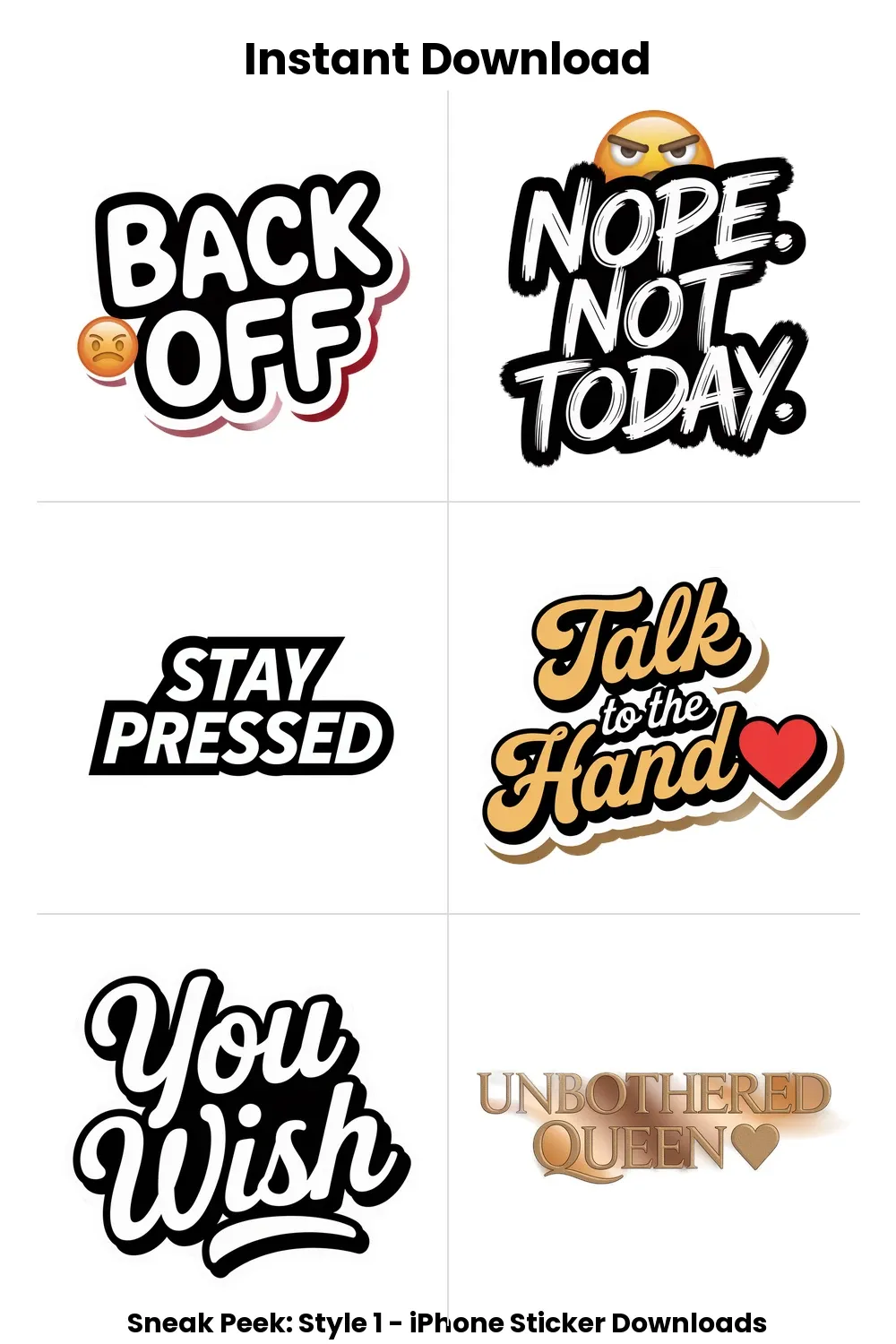 Sassy Digital Stickers for Girls, 20 Sassy iPhone Stickers for Digital Download_1