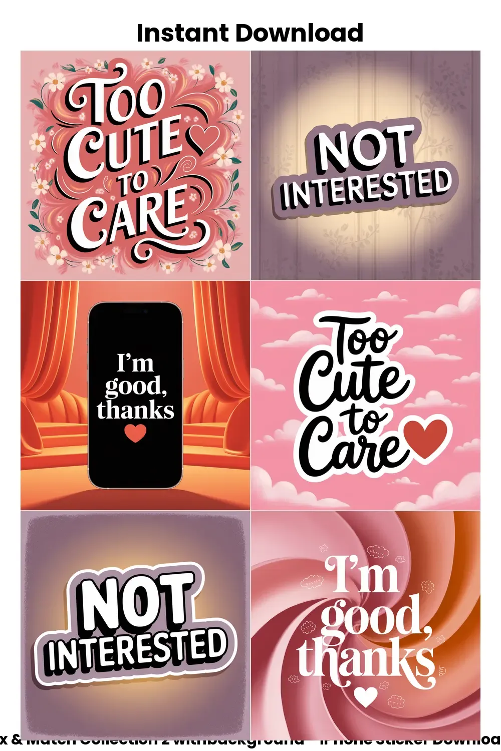 pastel sassy bundle, cute digital phrases, iphone planner stickers, bold genz text pack_1