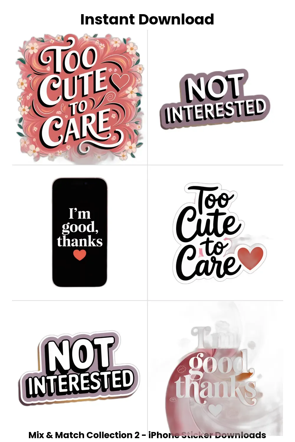 pastel sassy bundle, cute digital phrases, iphone planner stickers, bold genz text pack_1
