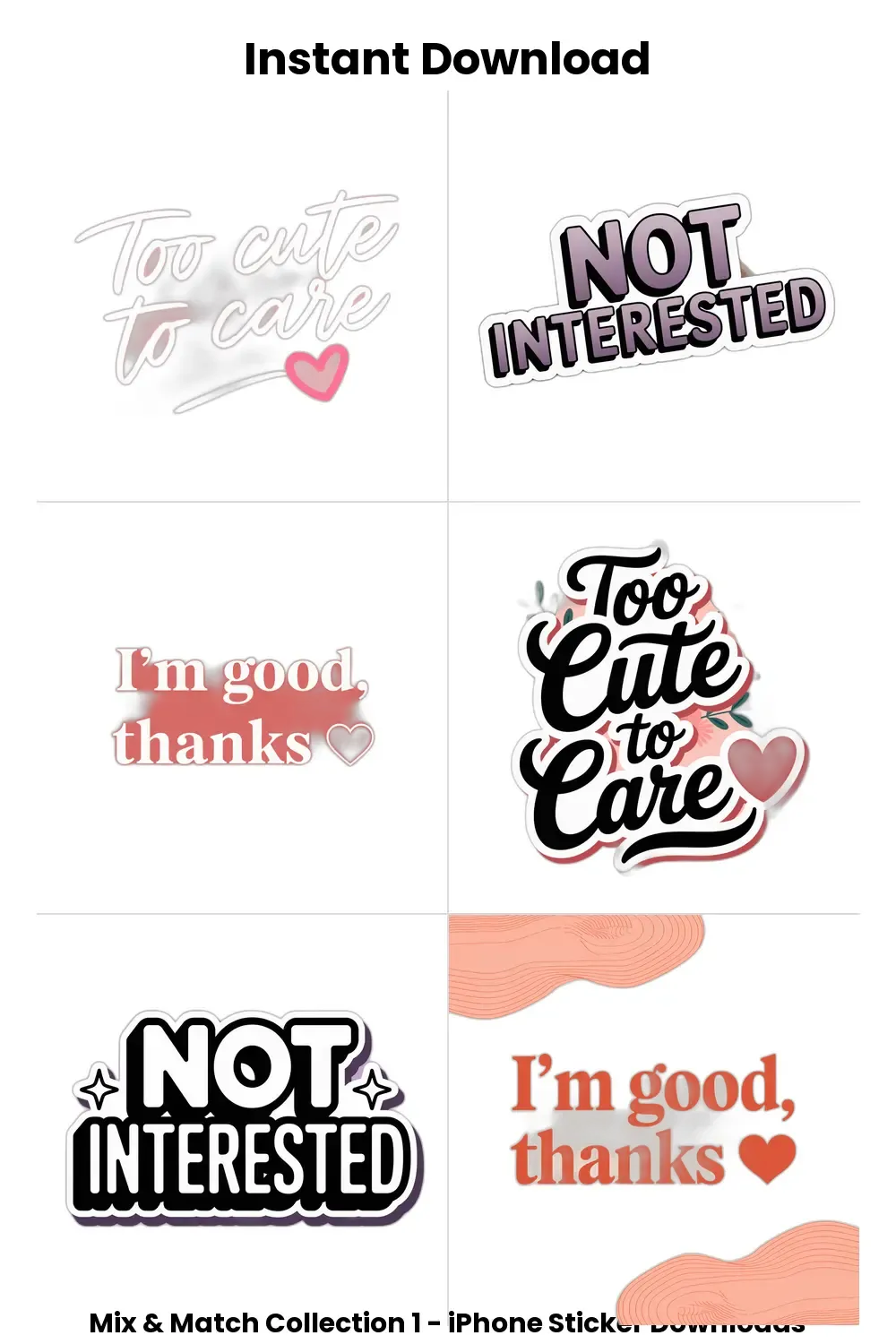 pastel sassy bundle, cute digital phrases, iphone planner stickers, bold genz text pack_1