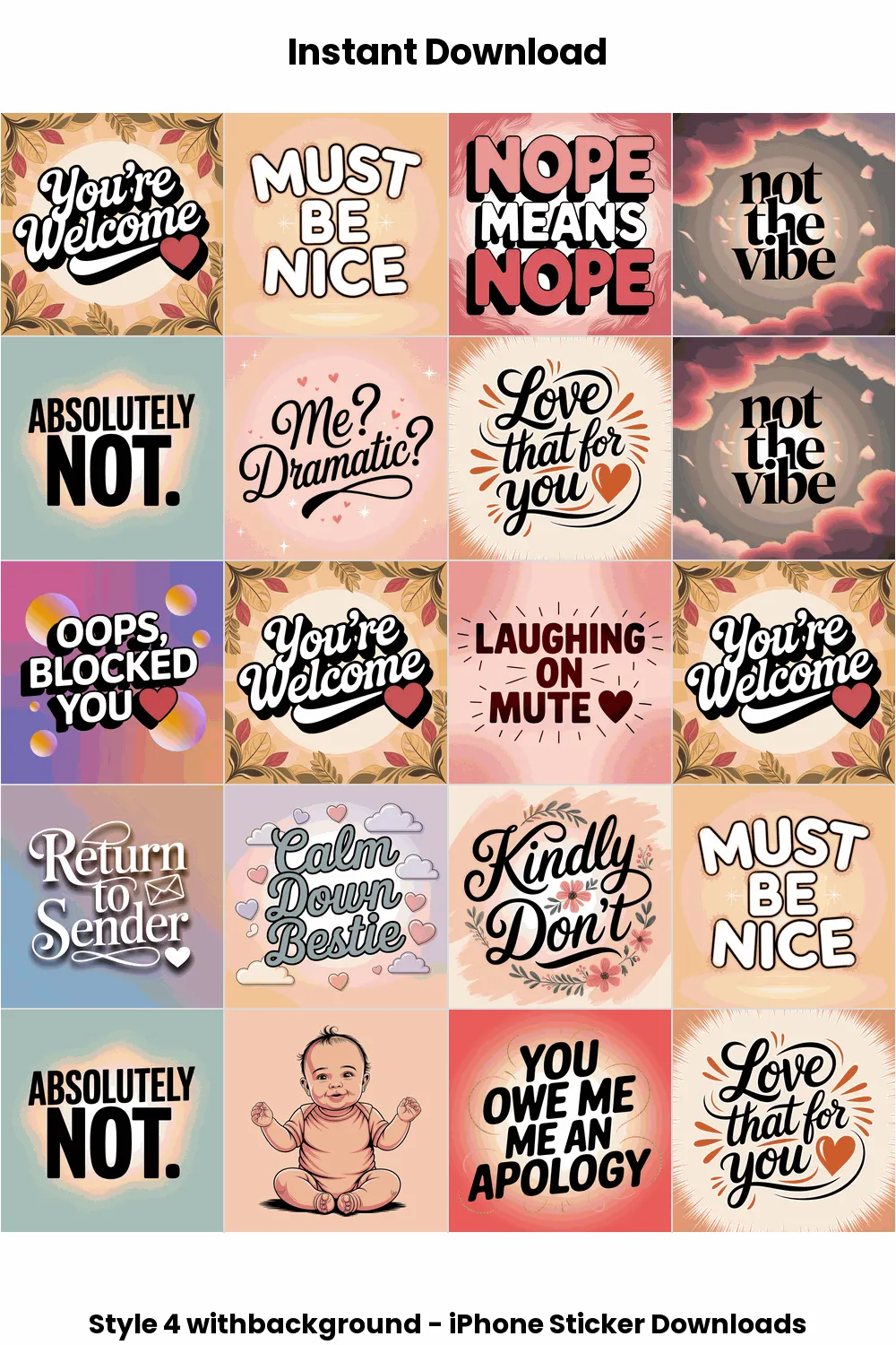 sarcastic iphone stickers, aesthetic mood quotes, digital sass pack, savage girl bundle_1