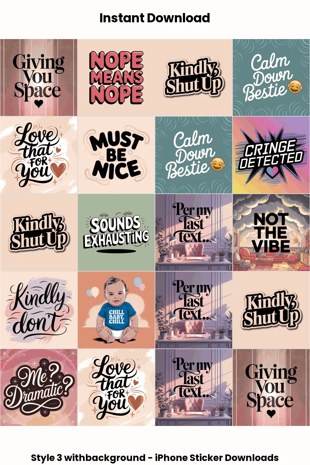 sarcastic iphone stickers, aesthetic mood quotes, digital sass pack, savage girl bundle_1