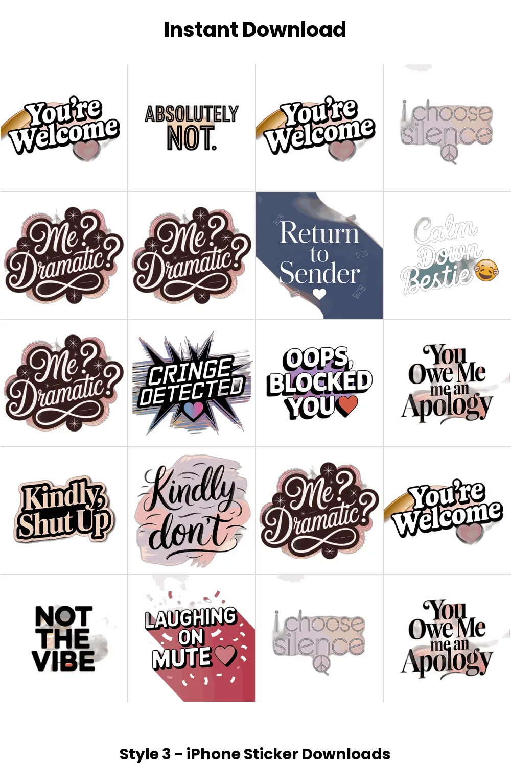sarcastic iphone stickers, aesthetic mood quotes, digital sass pack, savage girl bundle_1