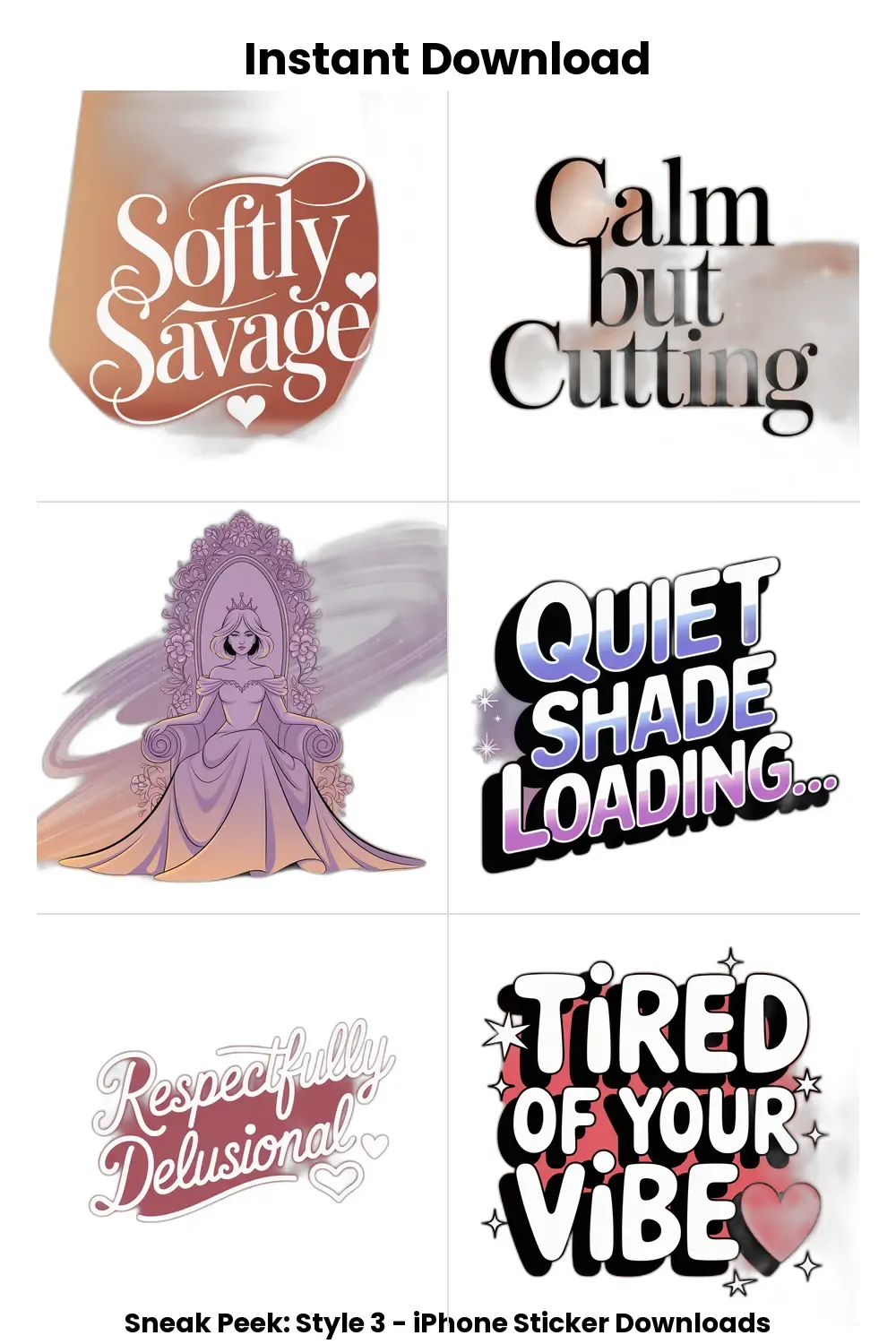 gentle sass stickers, pastel reply pack, aesthetic iphone comebacks, elegant savage text bundle_1